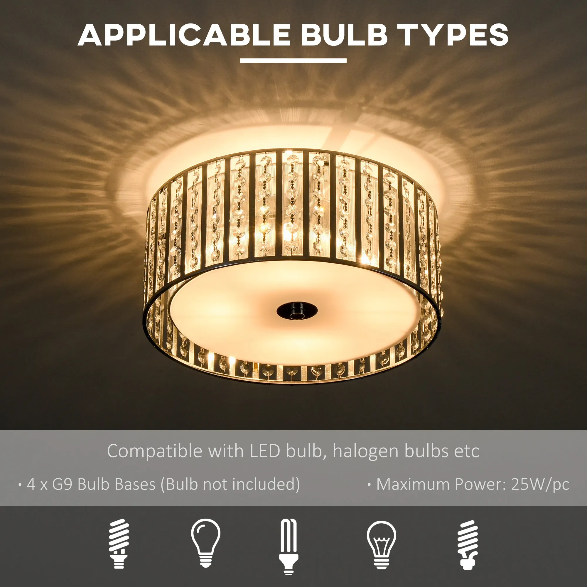 HOMCOM Elegant Crystal Chandelier Ceiling Light with Double Layer Lampshade