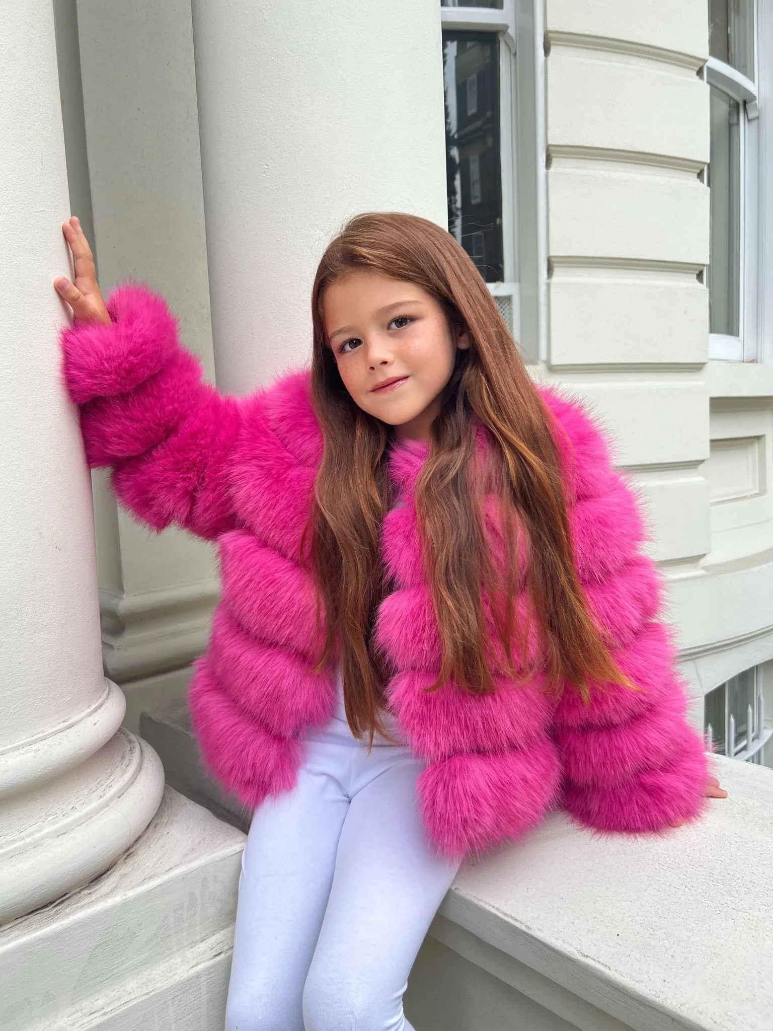 Hot Pink Childrens Faux Fur Coat