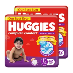 Huggies Complete Comfort Wonder Pants Large (L) Size (9-14 Kgs) Baby Diaper Pants, 84 count| India's Fastest Absorbing Diaper with upto 4x faster absorption | Unique Dry Xpert Channel