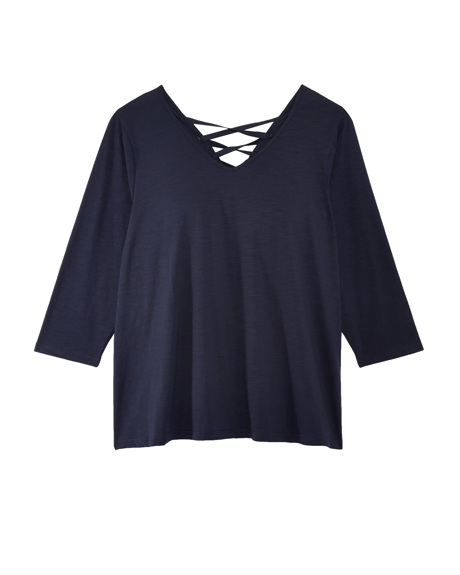 Isolde 3/4 Sleeve Lace Up Back Tee | Navy