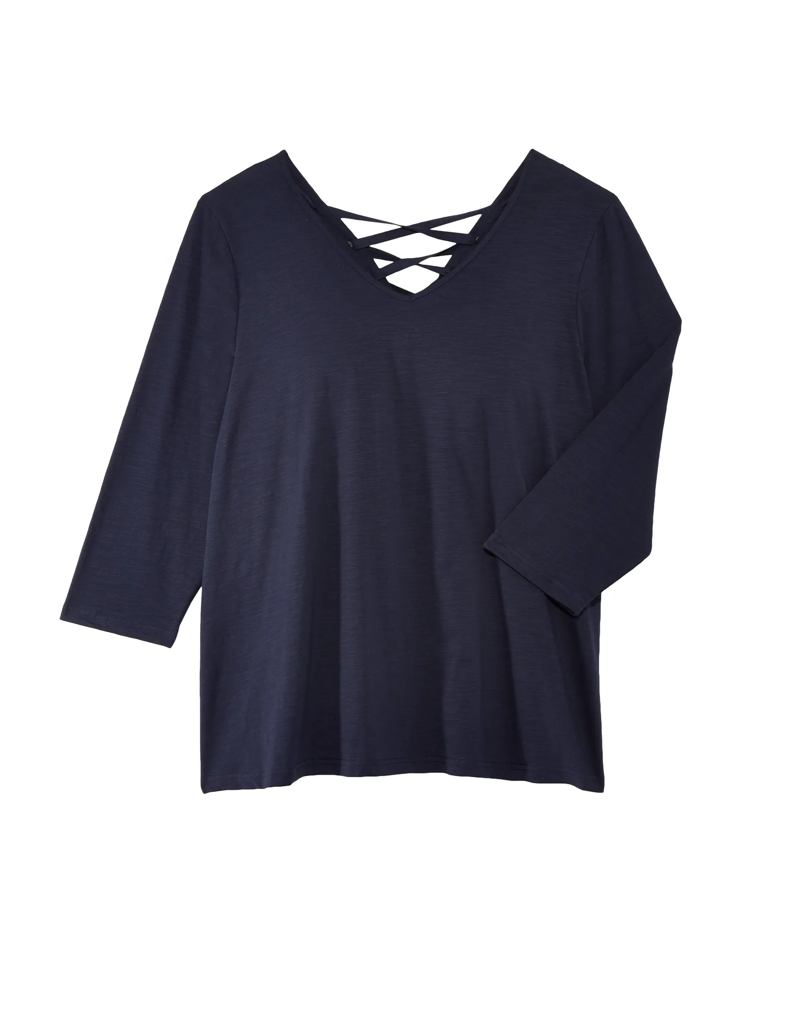 Isolde 3/4 Sleeve Lace Up Back Tee | Navy