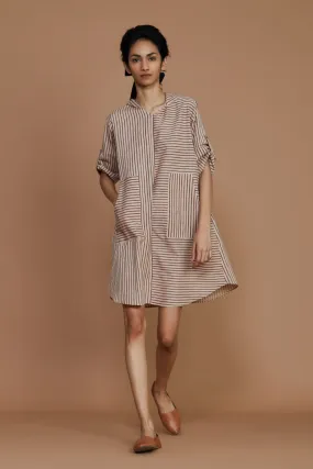 Ivory With Mauve Striped Hooded Dress