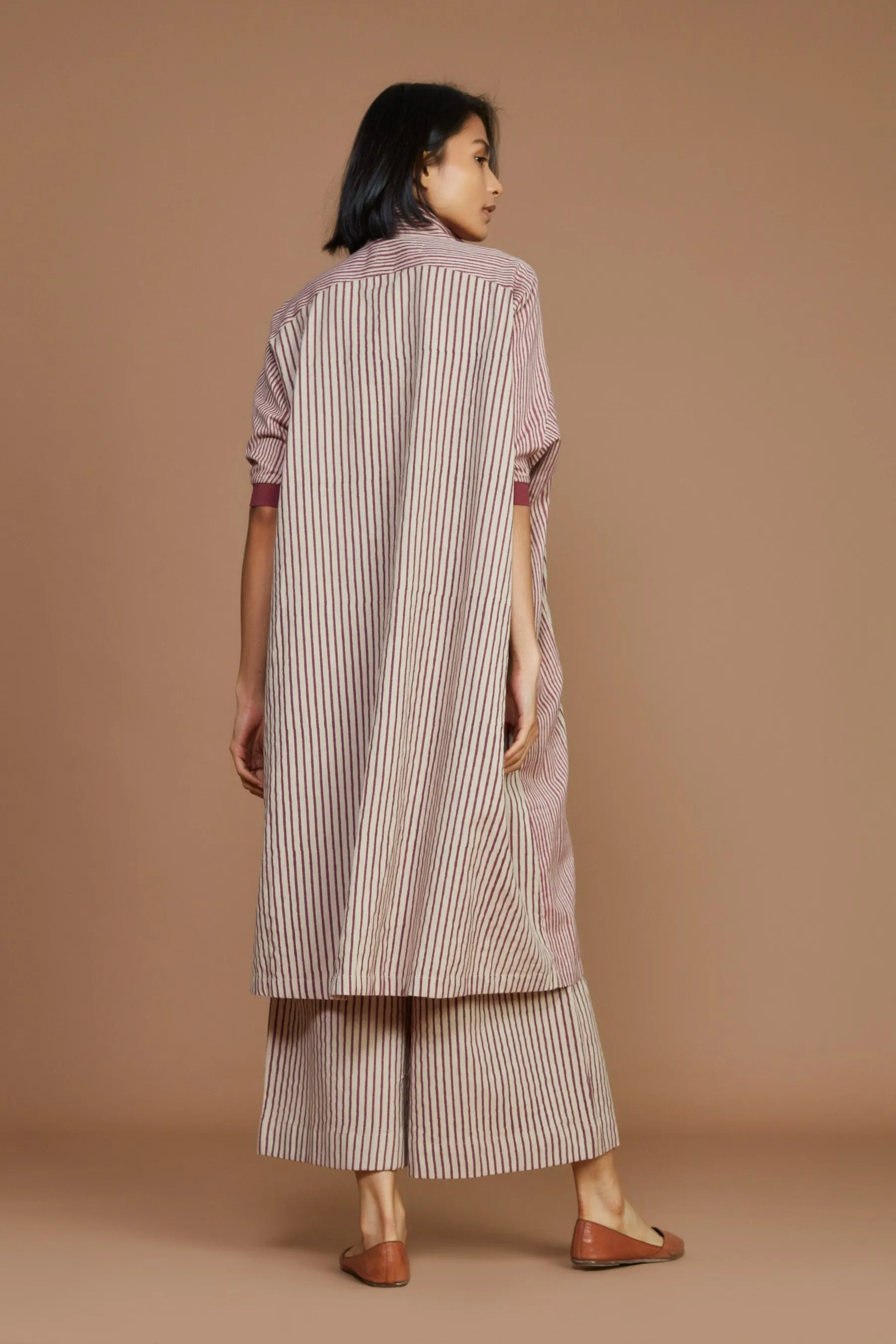 Ivory With Mauve Striped Kaftan Co-Ord Set