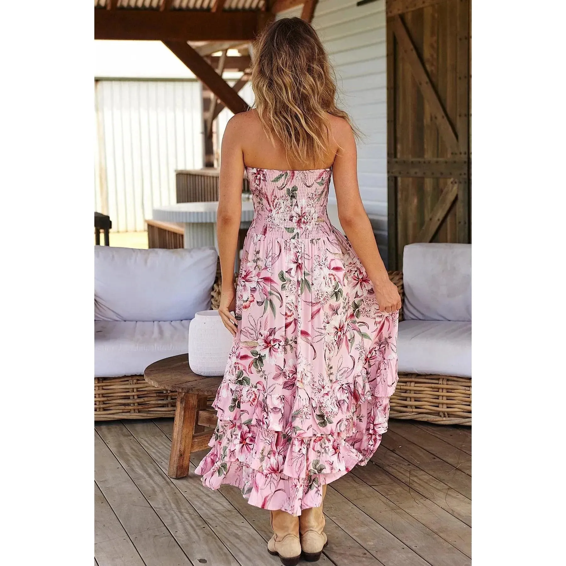 JAASE Pink Lotus Print Samba Maxi Dress