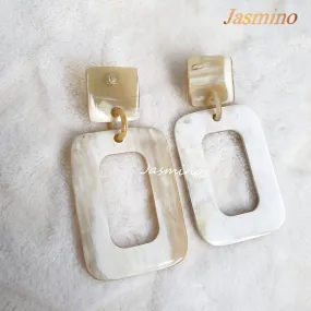 Jasmino Minimalist Unique Handmade Rectangle Drop Earrings Made By Natural Buffalo Horn