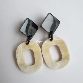 Jasmino Unique Handmade Minimalist Vintage Large Oval Drop Earrings Made By Natural Buffalo Horn