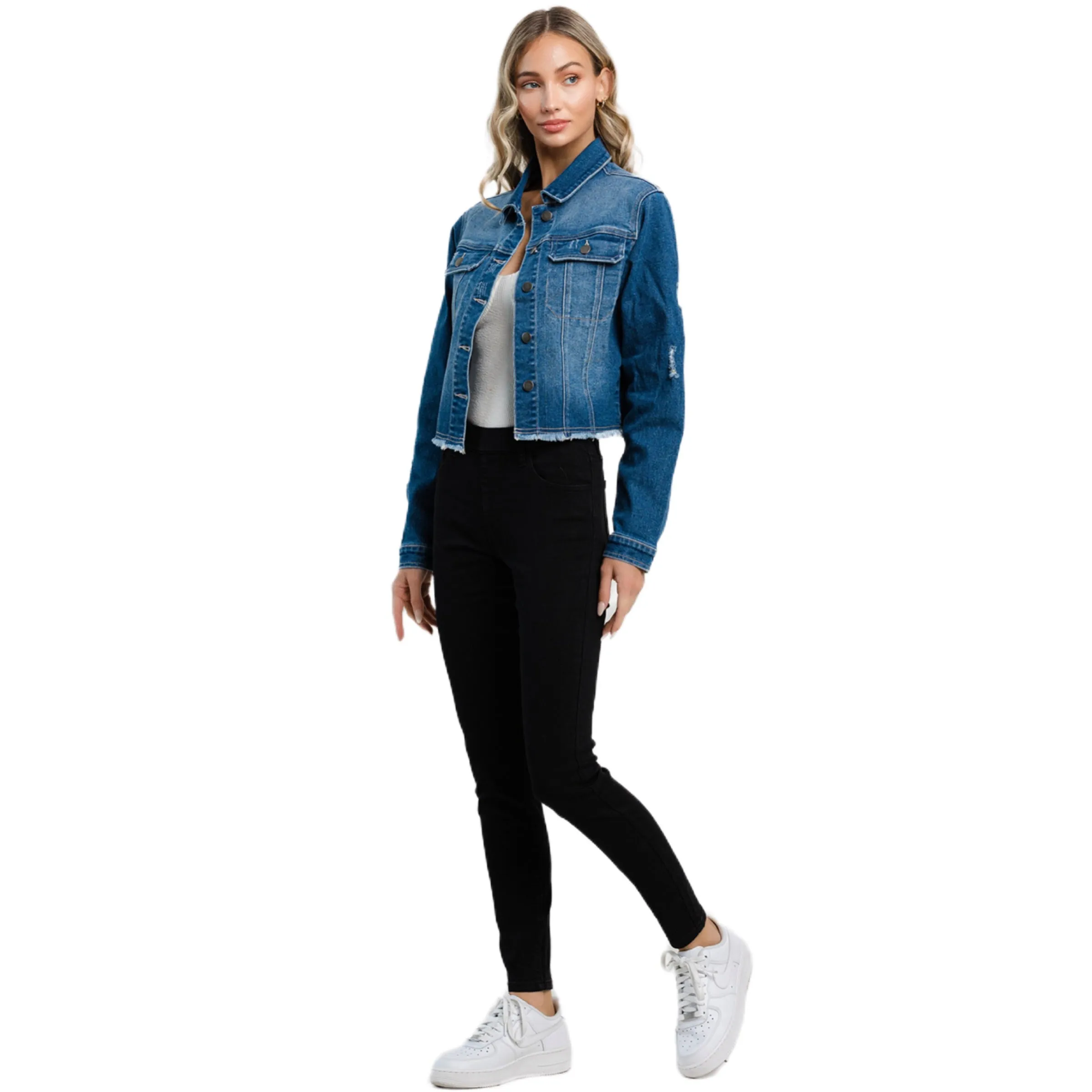 Jelly Jeans Womens Frayed Crop Denim Jacket in Blue Wash Size S, M, L, XL