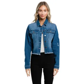 Jelly Jeans Womens Frayed Crop Denim Jacket in Blue Wash Size S, M, L, XL