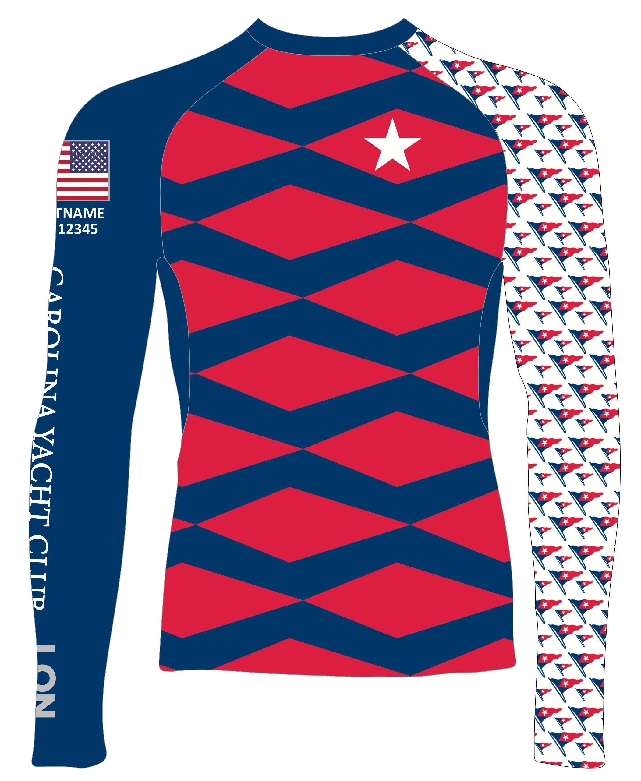 JR RASH GUARD TOP FITTED RED | CAROLINA YACHT CLUB | PSNLZ'D