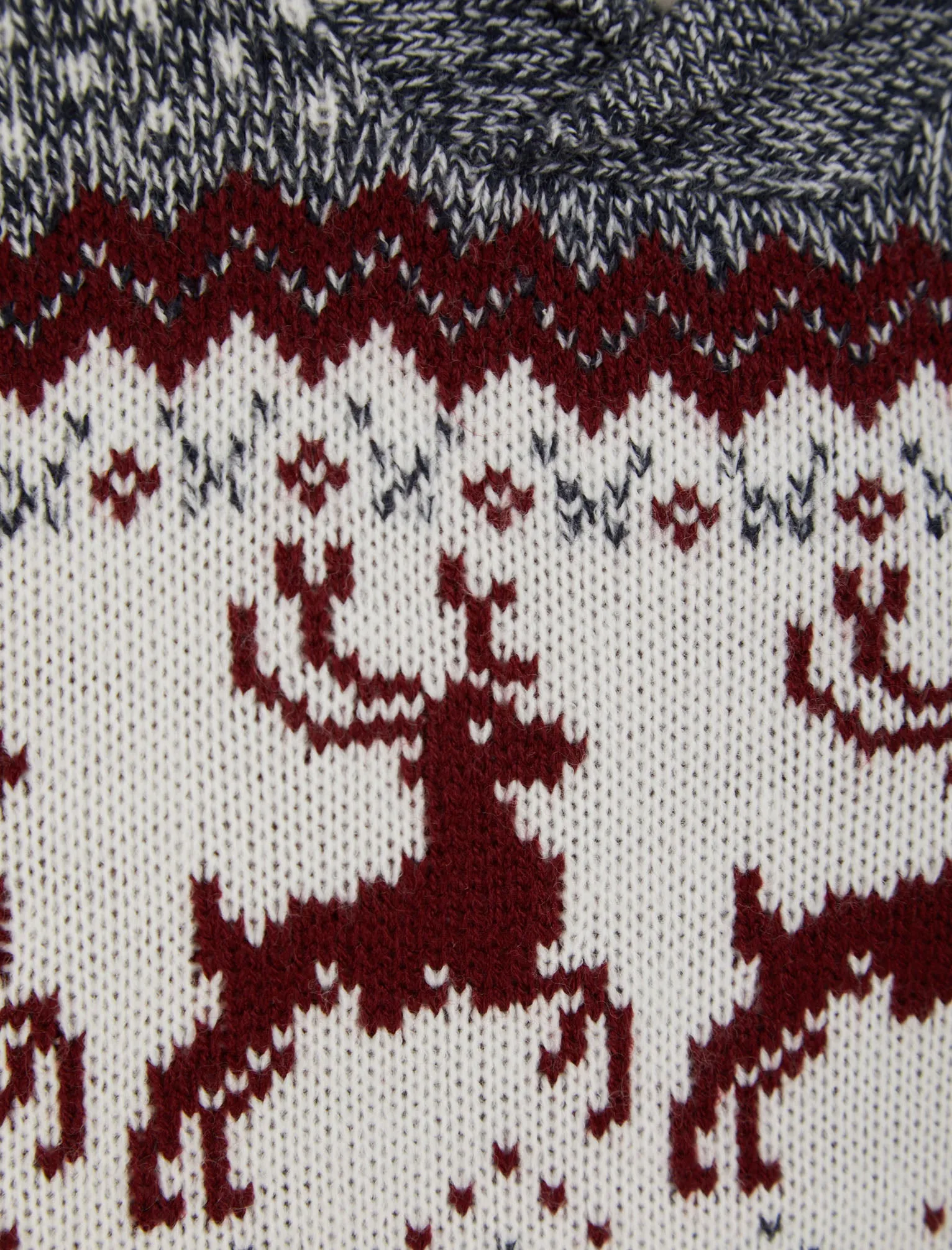 Jumping Deer Shawl Neck Jacquard Knit Jumper in Claret - Merry Christmas