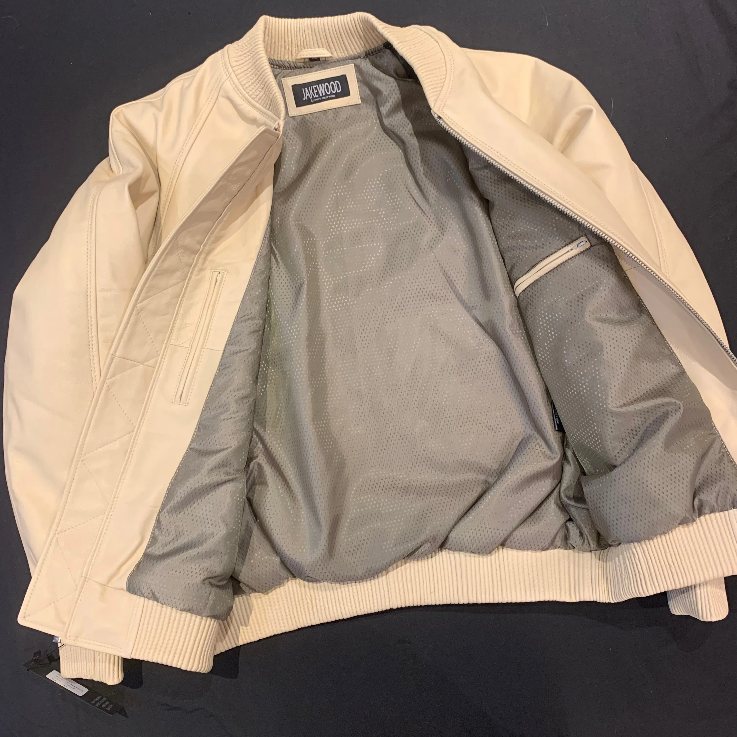 Kashani Tan Cream Lambskin Varsity Jacket