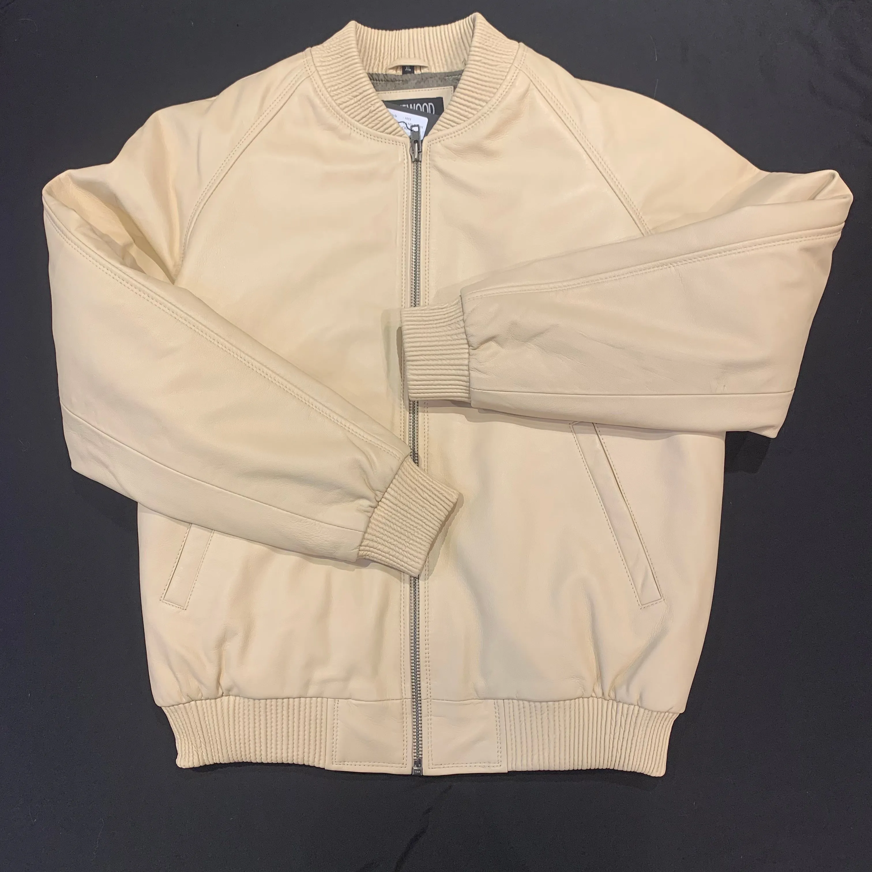 Kashani Tan Cream Lambskin Varsity Jacket