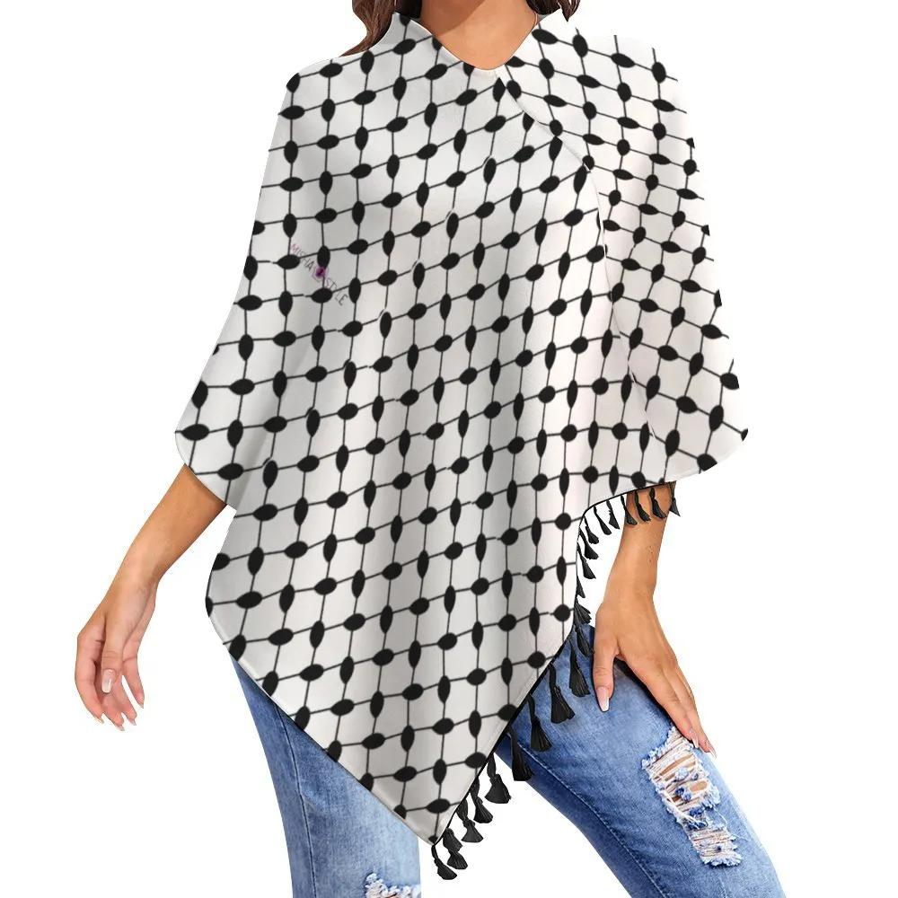 keffiyeh Knitted Cloaks with Tassel Cape