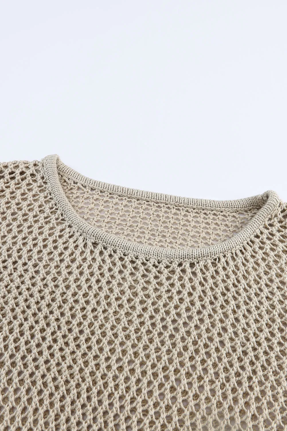 Khaki Solid Hollow-out Knit Long Sleeve Top