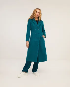 Lange rechte jas | Surkana fitted coat with laper collar petrol blue