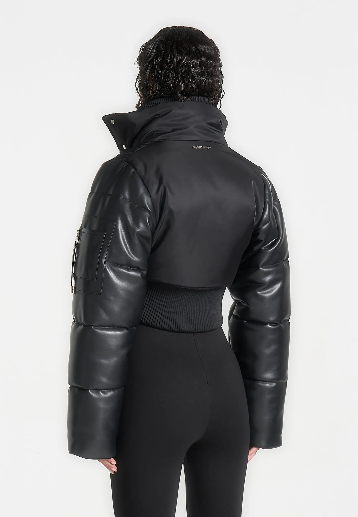 Leather and Nylon Layered Puffer Jacket - Black