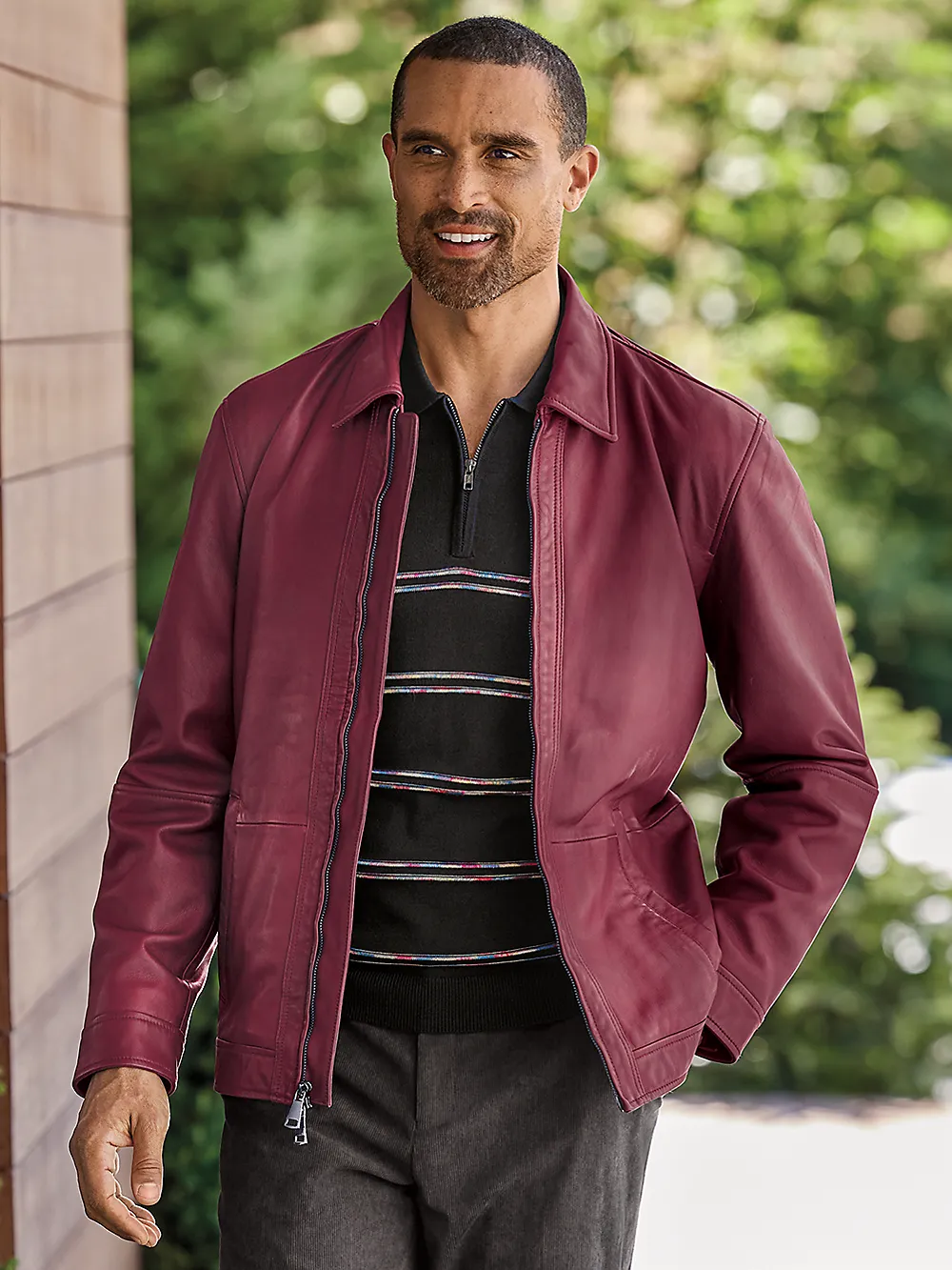 Leather Bomber Jacket - Burgundy