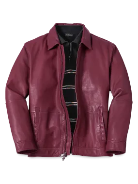 Leather Bomber Jacket - Burgundy