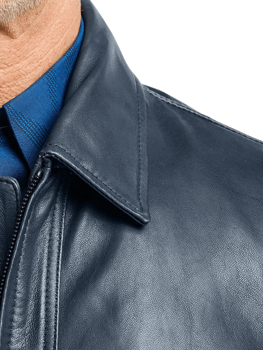 Leather Bomber Jacket - Navy