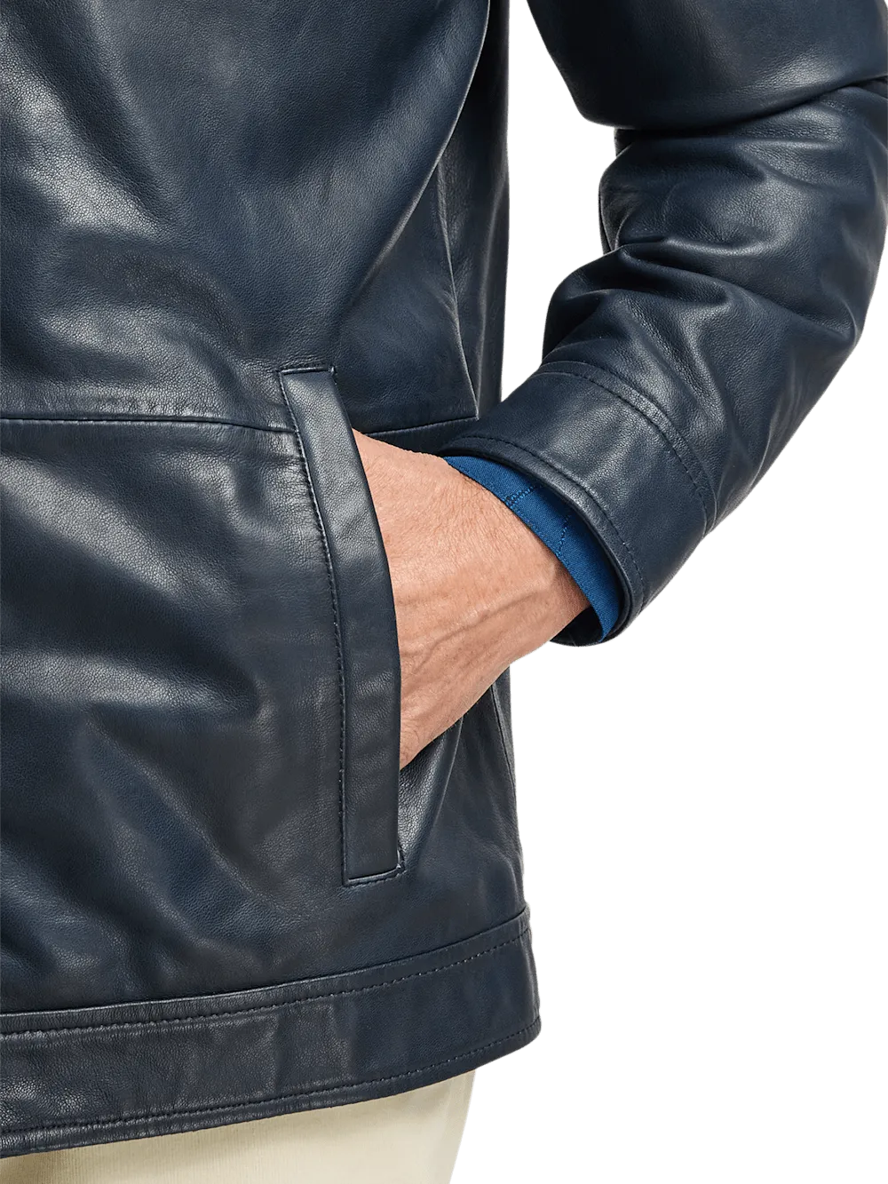 Leather Bomber Jacket - Navy