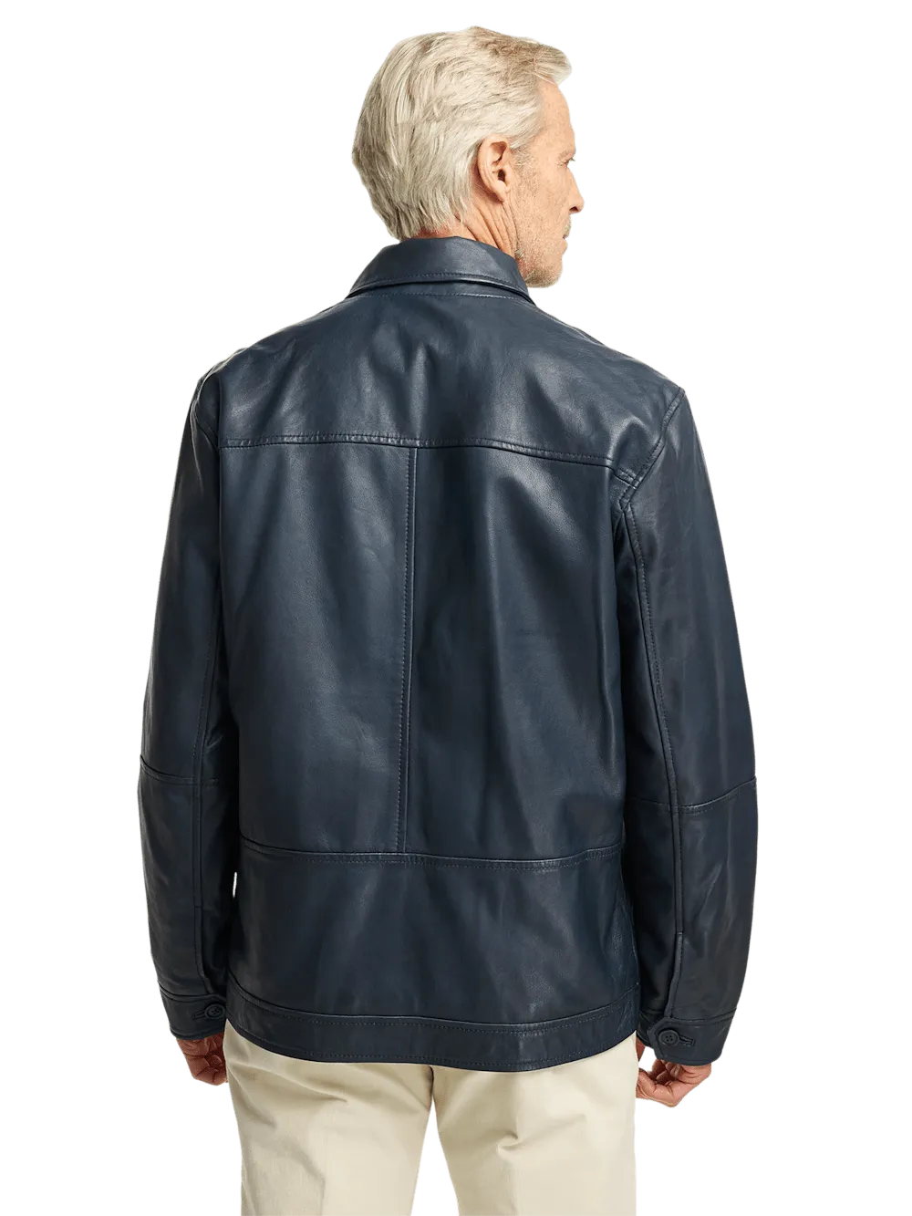 Leather Bomber Jacket - Navy