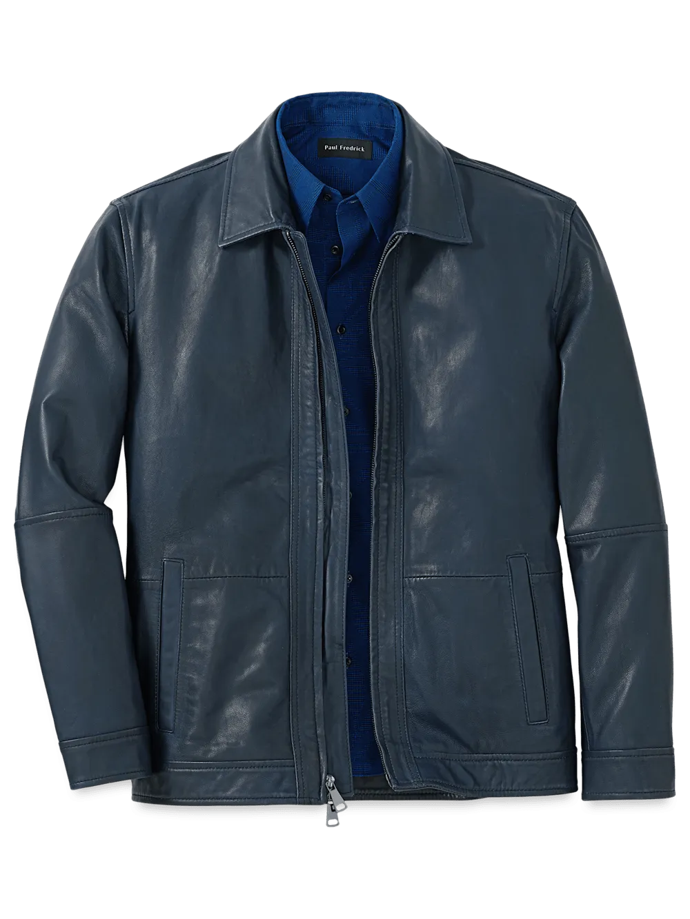 Leather Bomber Jacket - Navy