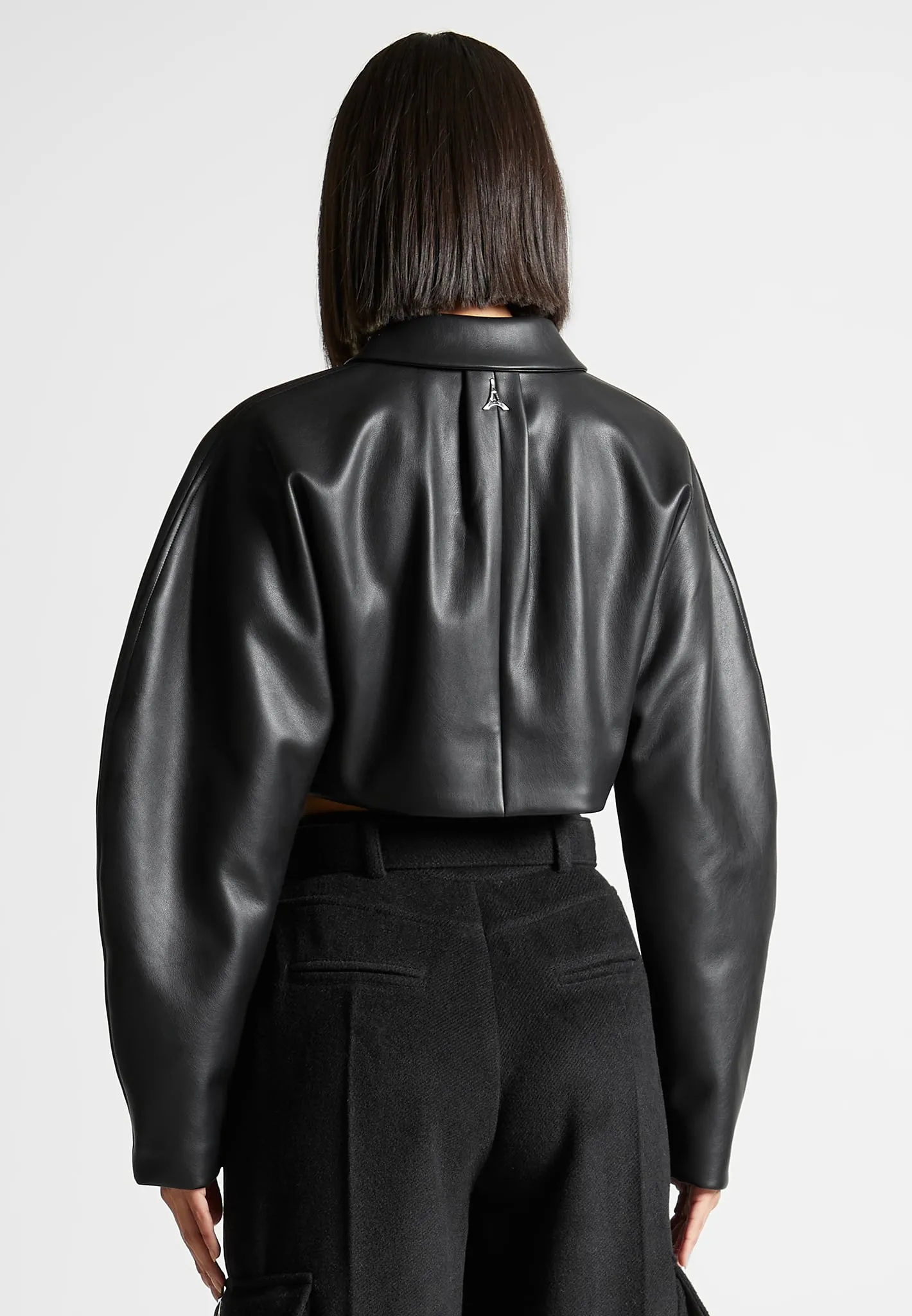 Leather Super Cropped Jacket  - Black