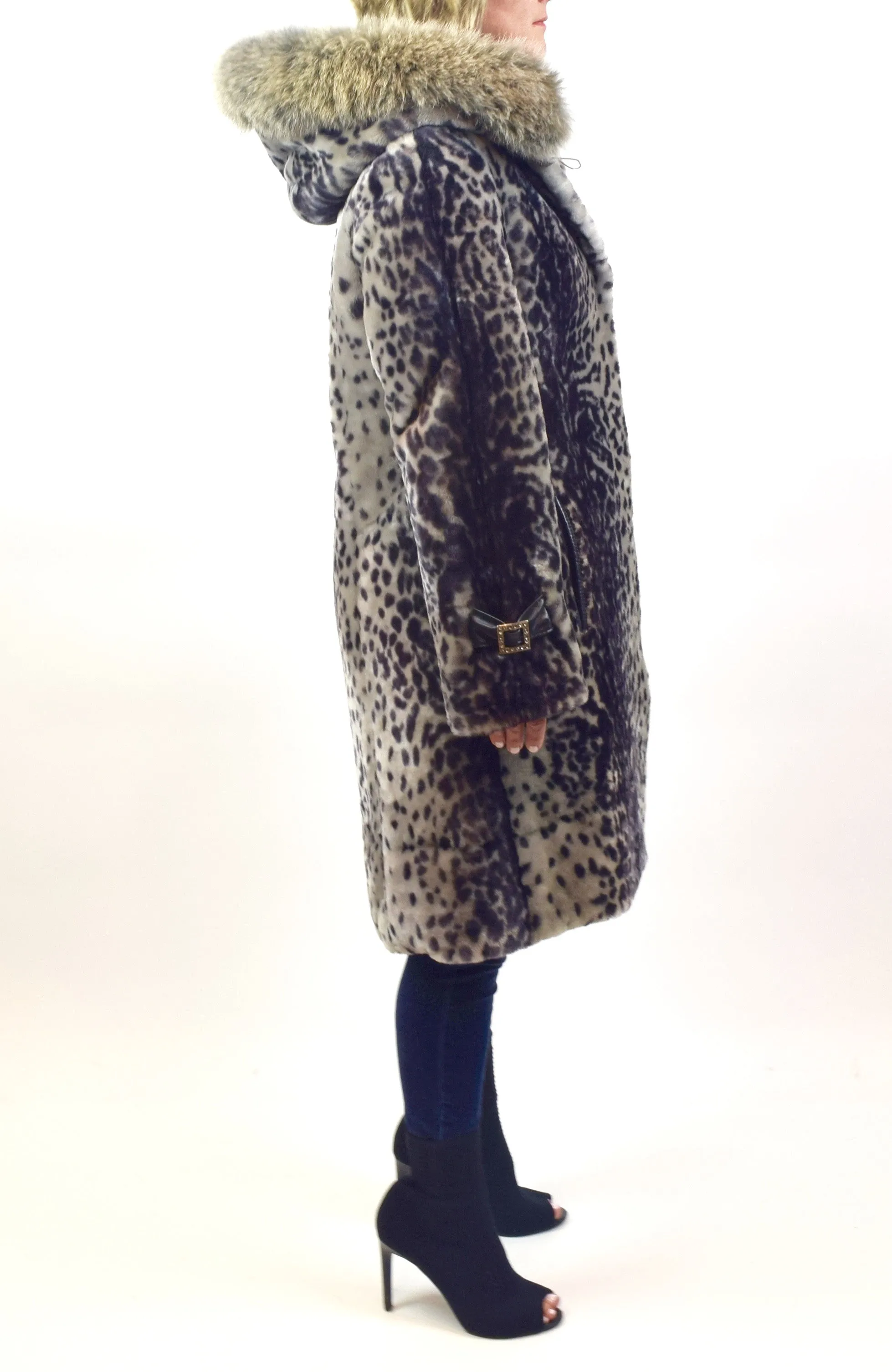 Leopard Dyed Mouton Lamb & Fox Fur Coat