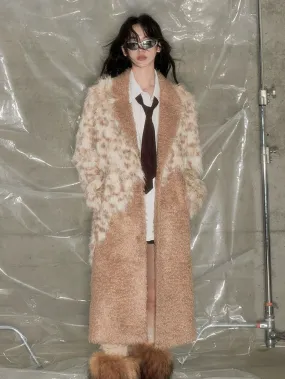 Leopard Print Switching Mid-length Fur Coat