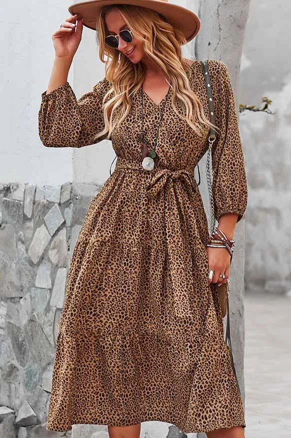 Leopard Print Woven Midi Dress