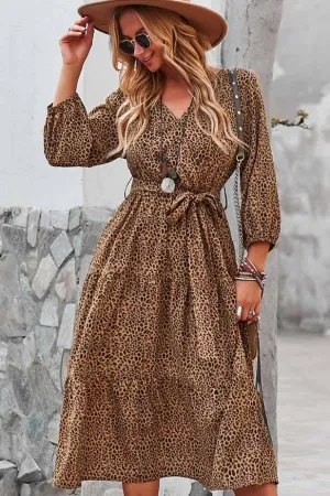 Leopard Print Woven Midi Dress