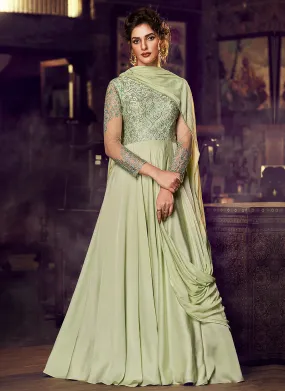 Light Green Minimalist Embroidered Designer Gown