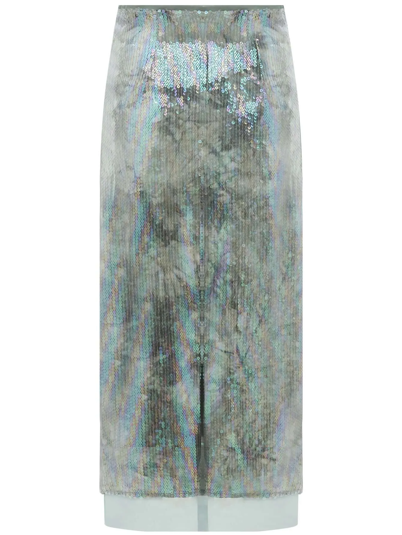 Light Mint Green Tie Dye Sequined Midi Skirt