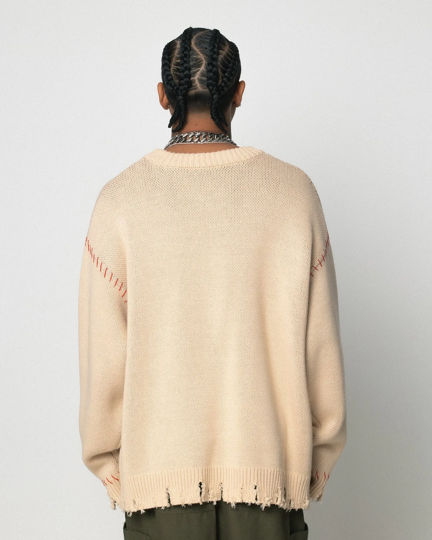 Loiter Fable Distressed Knit Sweater Stone