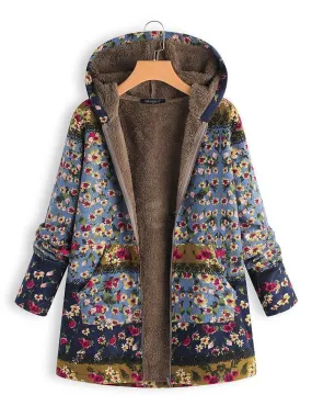 Long Sleeve Casual Hoodie Winter Teddy Bear Printed Warm Plus Size Coat