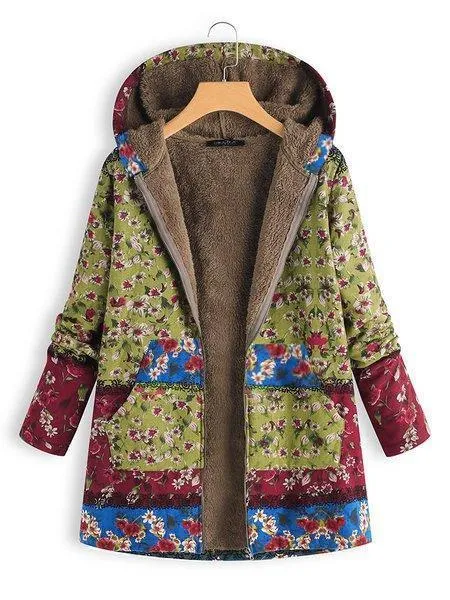 Long Sleeve Casual Hoodie Winter Teddy Bear Printed Warm Plus Size Coat