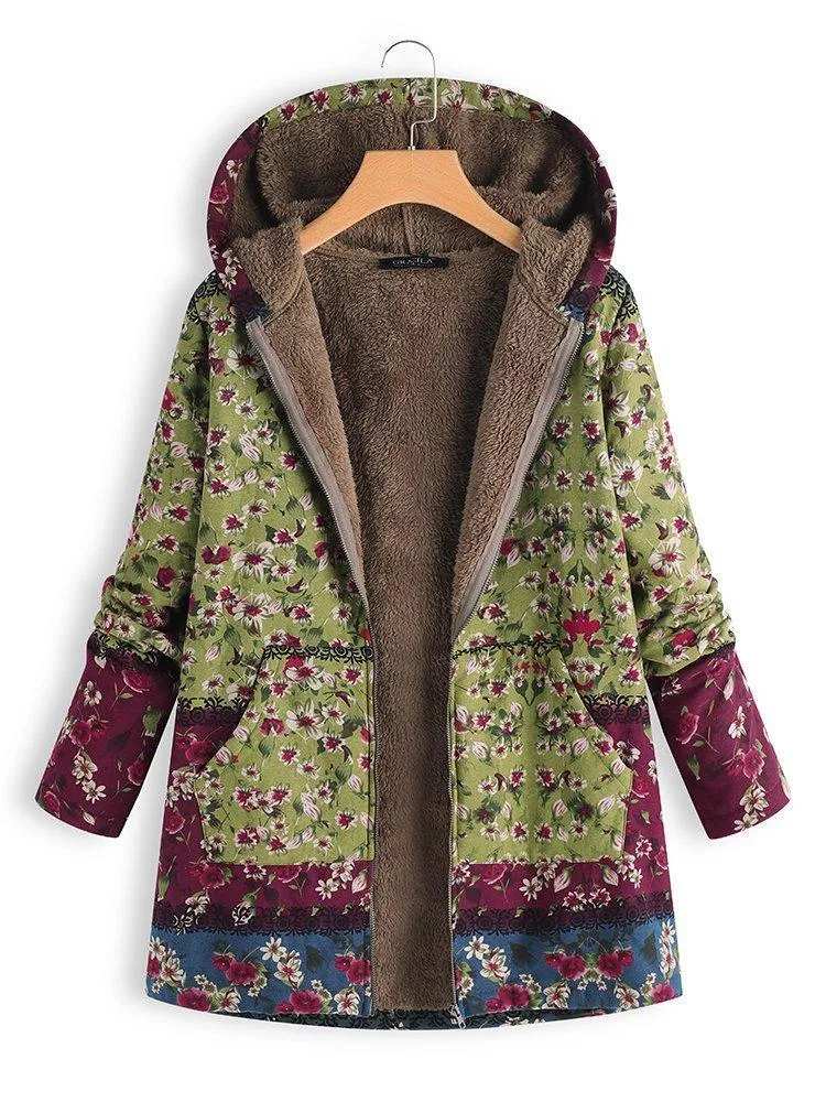 Long Sleeve Casual Hoodie Winter Teddy Bear Printed Warm Plus Size Coat