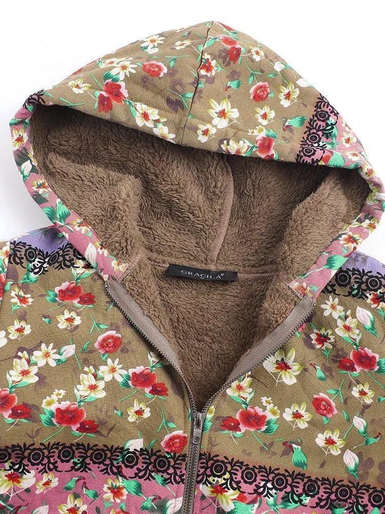 Long Sleeve Casual Hoodie Winter Teddy Bear Printed Warm Plus Size Coat