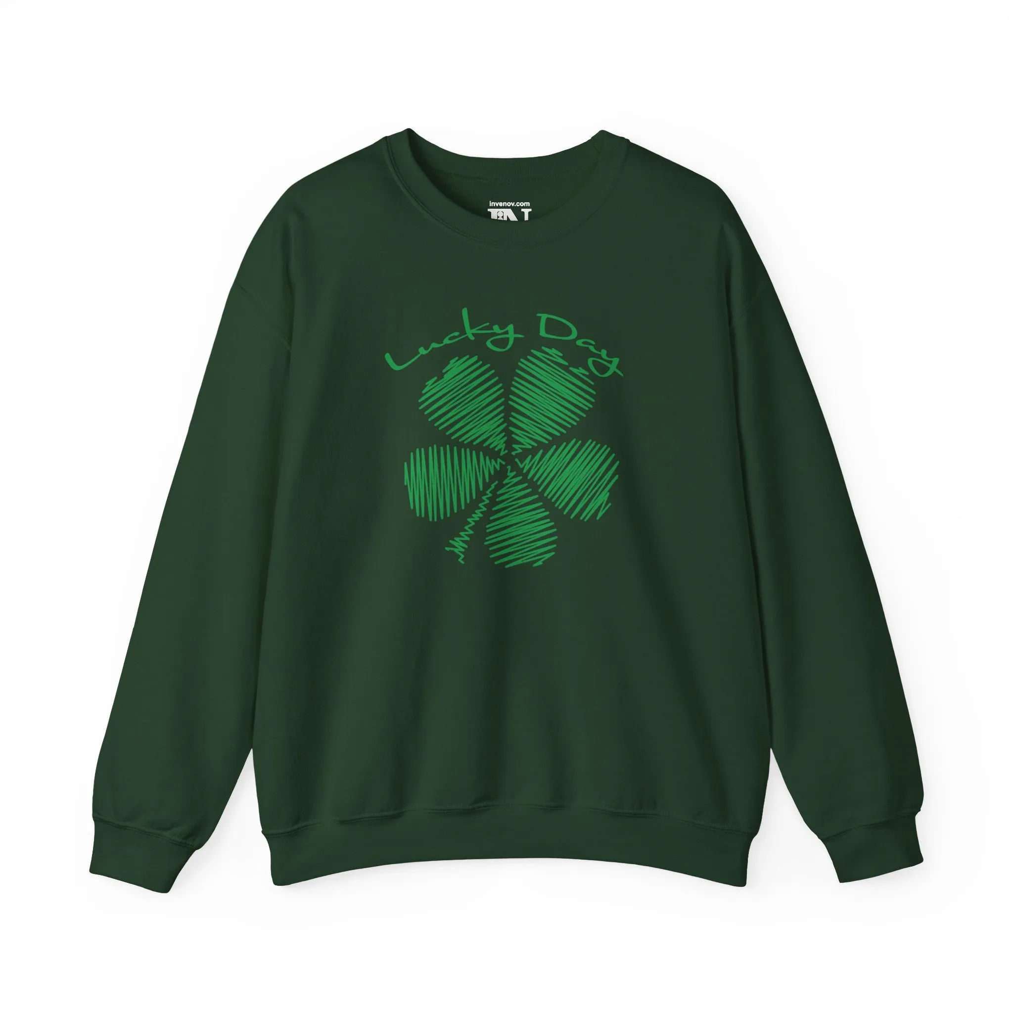 Lucky Day Sweatshirt, St Patrick's Day Green Clover Sweater, Lucky Day Script, Cozy Crewneck Jumper, Soft Blend Material, Comfortable Fun