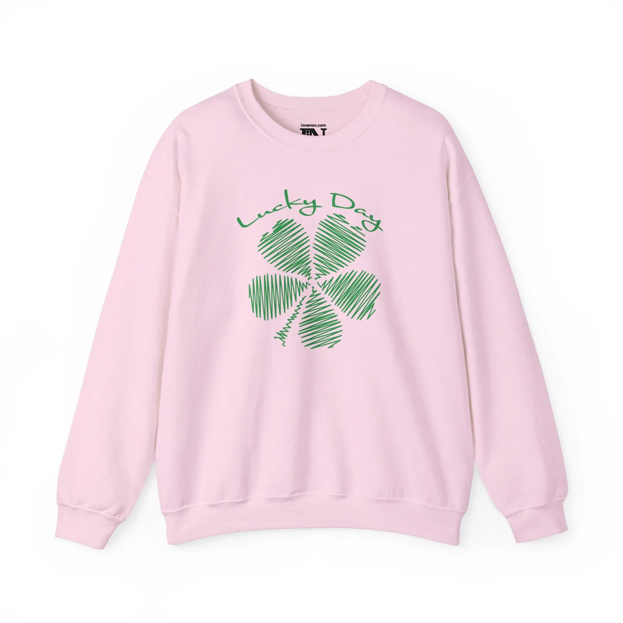 Lucky Day Sweatshirt, St Patrick's Day Green Clover Sweater, Lucky Day Script, Cozy Crewneck Jumper, Soft Blend Material, Comfortable Fun