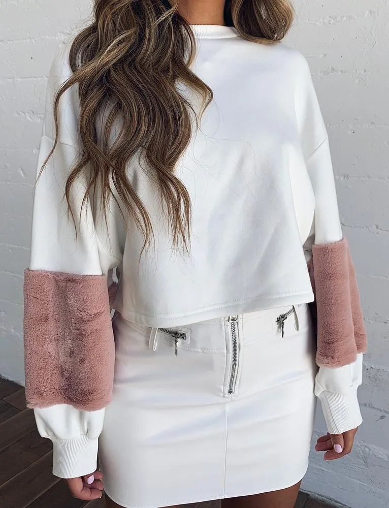 Luella Jumper - White With Pink Fur