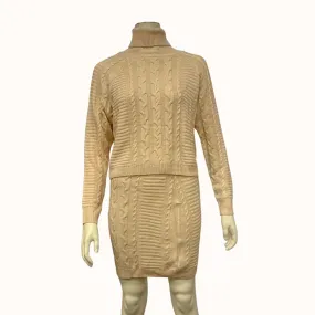 Lulus in the Cards Beige Cable Knit Two-Piece Sweater Dress, Size Medium