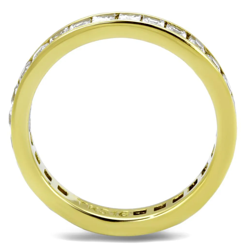 Lustrous IP Gold Stainless Steel Ring with Clear AAA Grade CZ - A Symbol of Sophistication