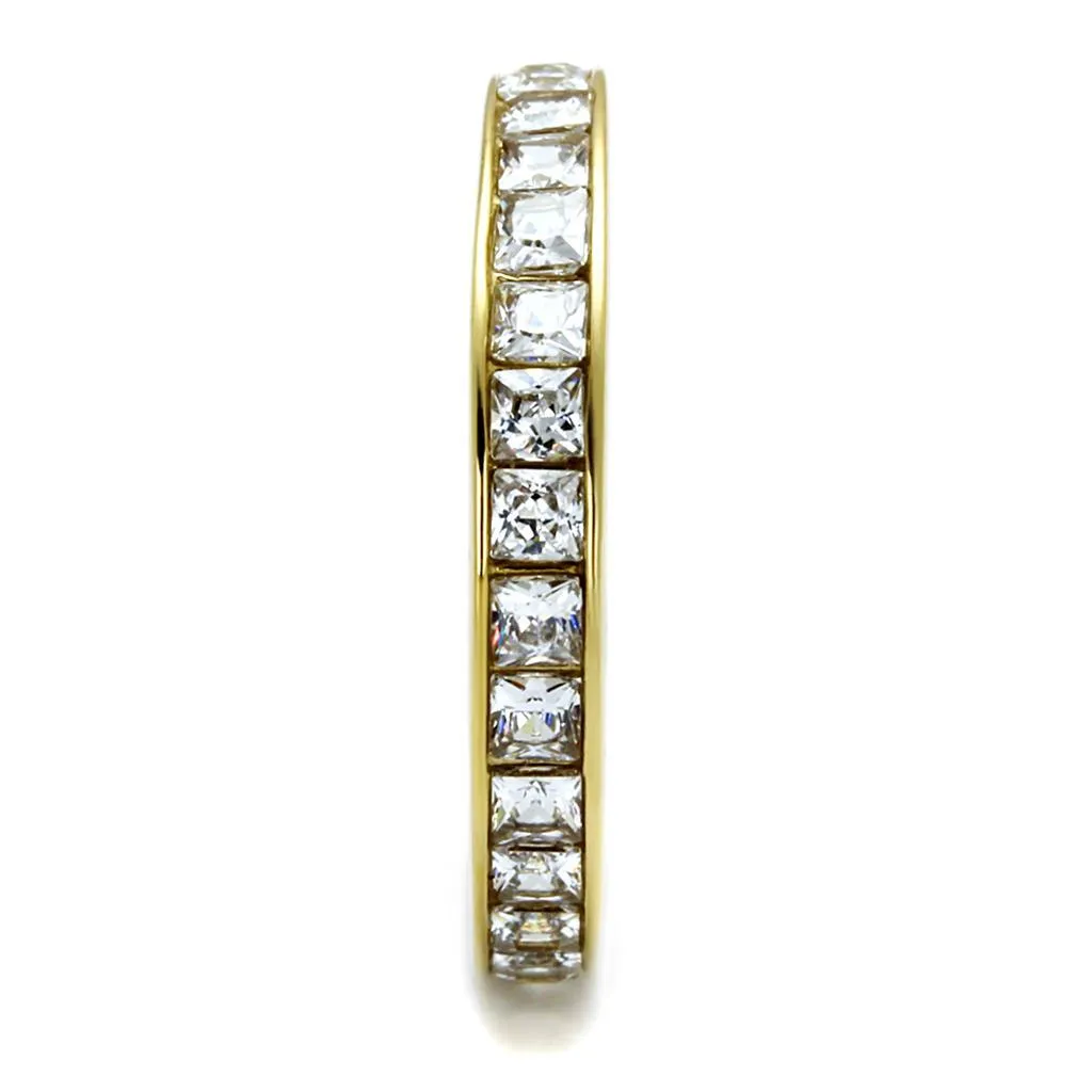 Lustrous IP Gold Stainless Steel Ring with Clear AAA Grade CZ - A Symbol of Sophistication