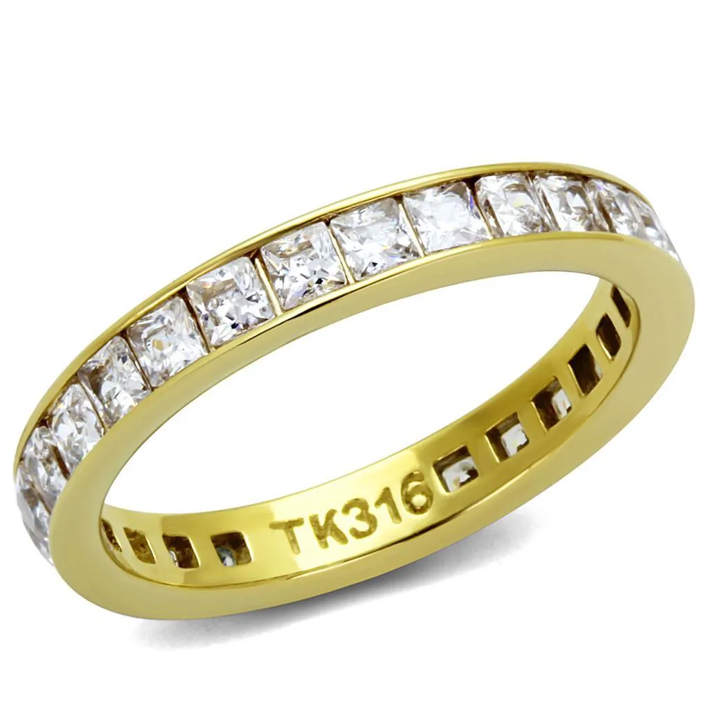 Lustrous IP Gold Stainless Steel Ring with Clear AAA Grade CZ - A Symbol of Sophistication