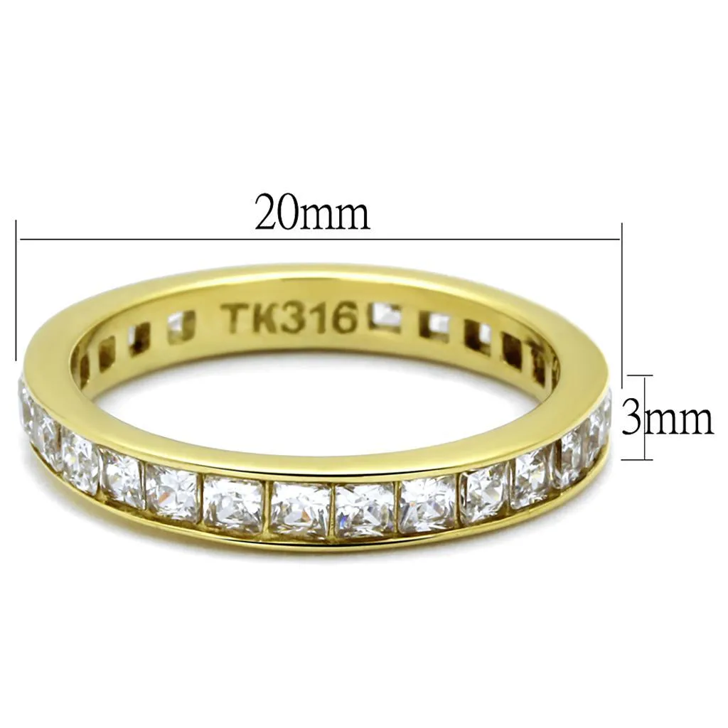 Lustrous IP Gold Stainless Steel Ring with Clear AAA Grade CZ - A Symbol of Sophistication