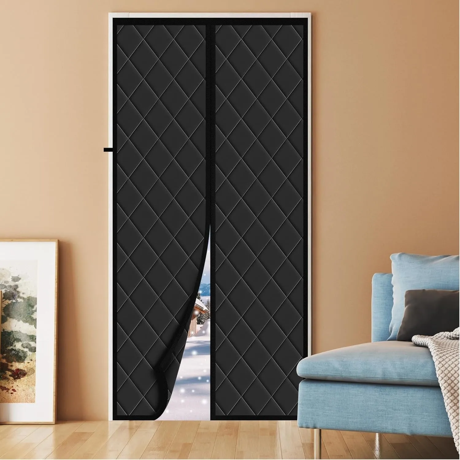 Magnetic Thermal Insulated Door Curtain, Fits Many Door Size, Durable Oxford Cloth&Thicken Polyester Fiber Fill, Efficient Temperature Control, Durable Construction, Soundproof and Windproof