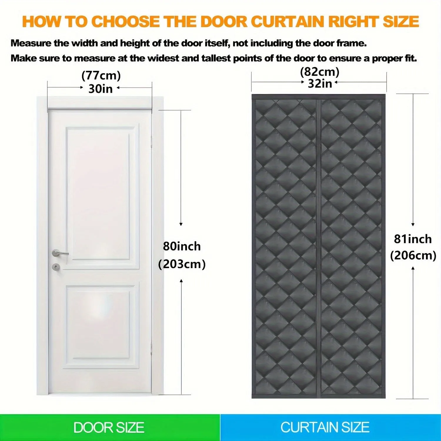 Magnetic Thermal Insulated Door Curtain, Fits Many Door Size, Durable Oxford Cloth&Thicken Polyester Fiber Fill, Efficient Temperature Control, Durable Construction, Soundproof and Windproof