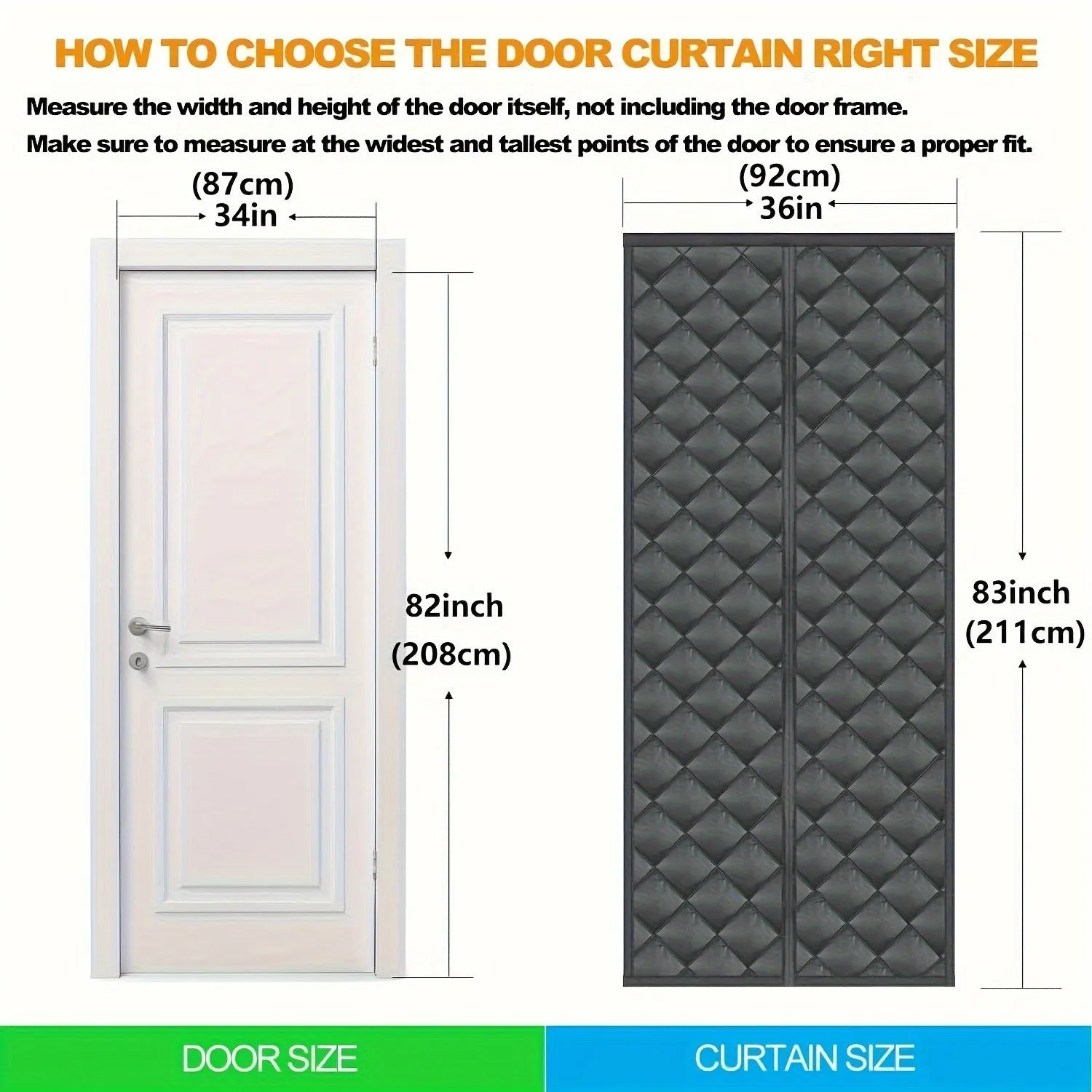 Magnetic Thermal Insulated Door Curtain, Fits Many Door Size, Durable Oxford Cloth&Thicken Polyester Fiber Fill, Efficient Temperature Control, Durable Construction, Soundproof and Windproof