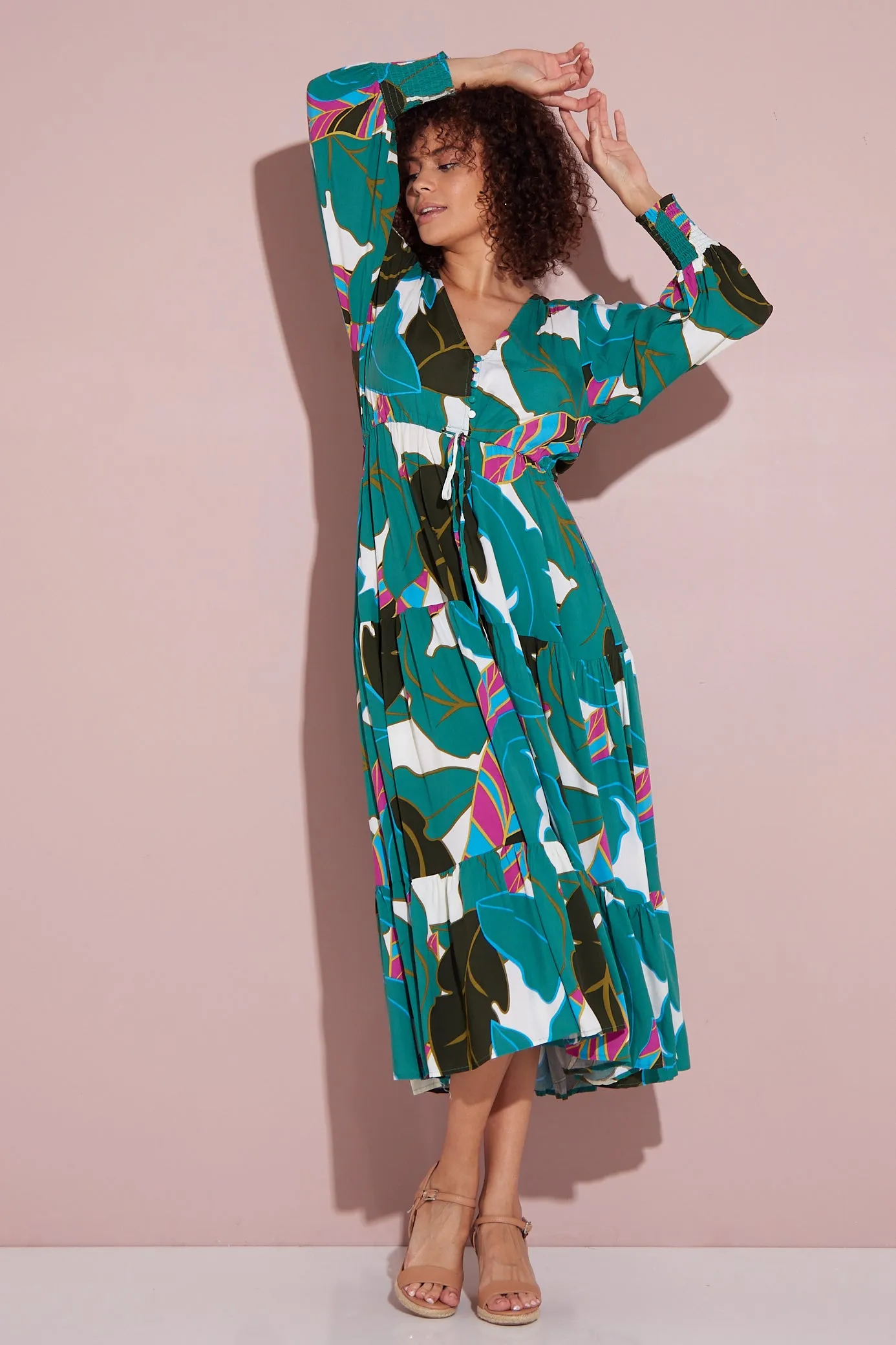 Makena Long Sleeve Maxi - Green Print